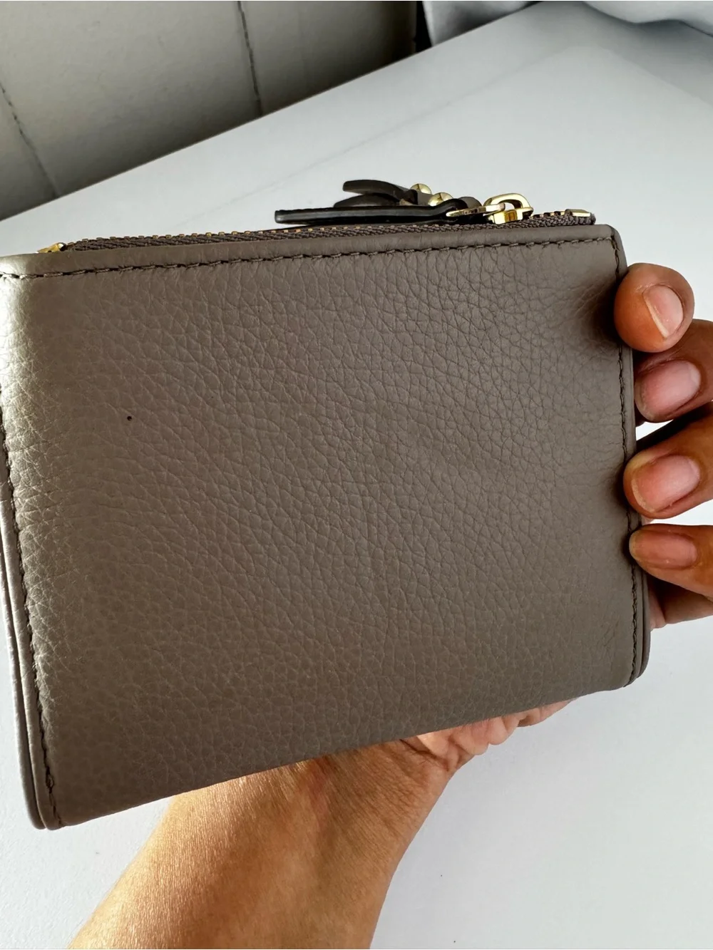 kate spade Taupe Leather Zip Compact Wallet